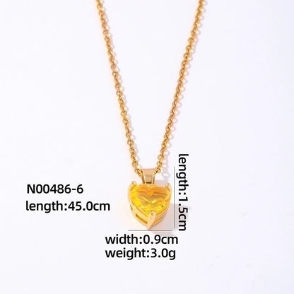 2 Pieces Elegant Minimalist Heart Shape 304 Stainless Steel Copper Plating Inlay Gold Plated Zircon Pendant Necklace
