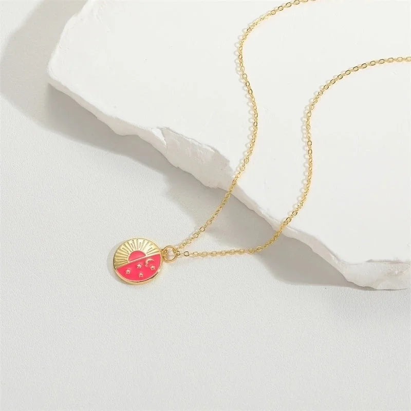 Copper 14K Gold Plated Vintage Style Minimalist Commute Enamel Inlay Butterfly Zircon Pendant Necklace