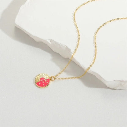 Copper 14K Gold Plated Vintage Style Minimalist Commute Enamel Inlay Butterfly Zircon Pendant Necklace