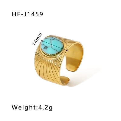 Stainless Steel 18K Gold Plated Basic Vintage Style Plating Inlay Round Natural Stone Open Rings