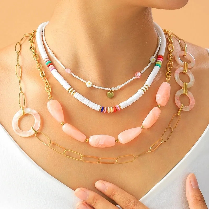 Elegant Cute Sweet Geometric Heart Shape Flower 304 Stainless Steel 14K Gold Plated Beaded Plating Necklace