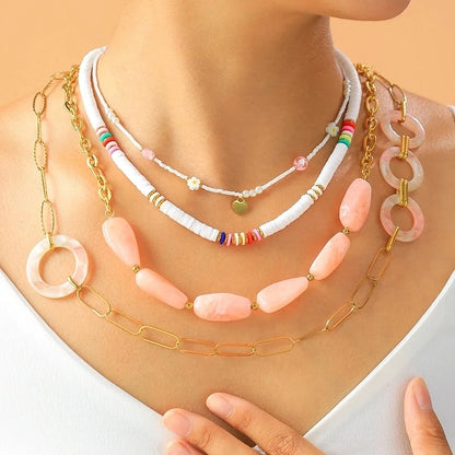 Elegant Cute Sweet Geometric Heart Shape Flower 304 Stainless Steel 14K Gold Plated Beaded Plating Necklace