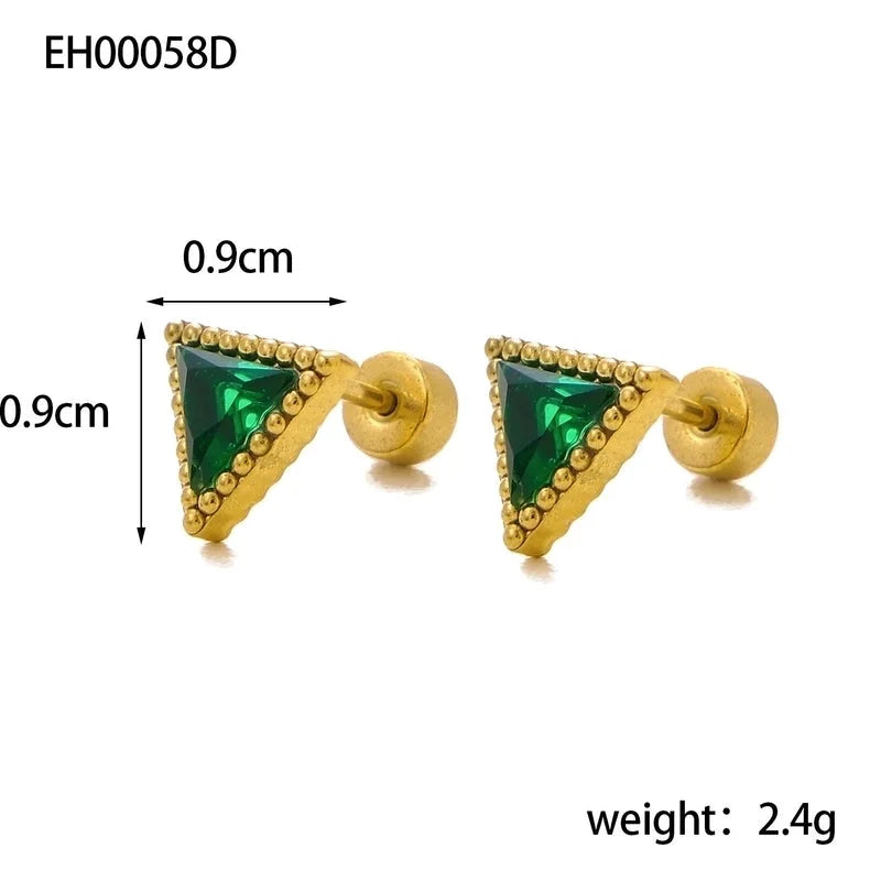 1 Pair Minimalist Triangle 304 Stainless Steel Zircon 18K Gold Plated Earrings