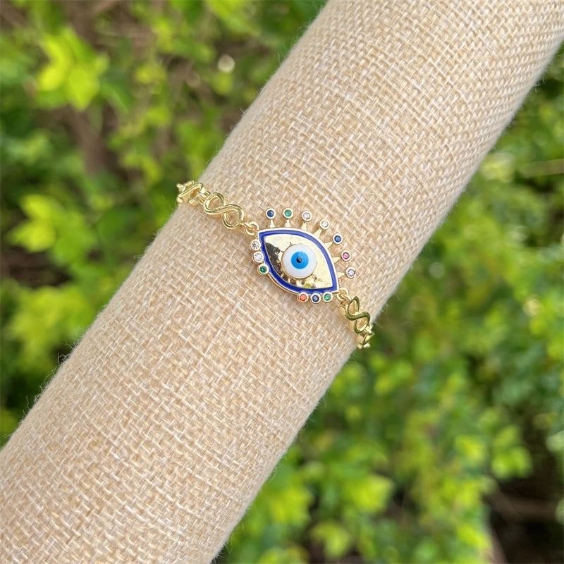 Copper 18K Gold Plated Minimalist Classic Style Plating Inlay Devil's Eye Heart Shape Eye Zircon Bracelets