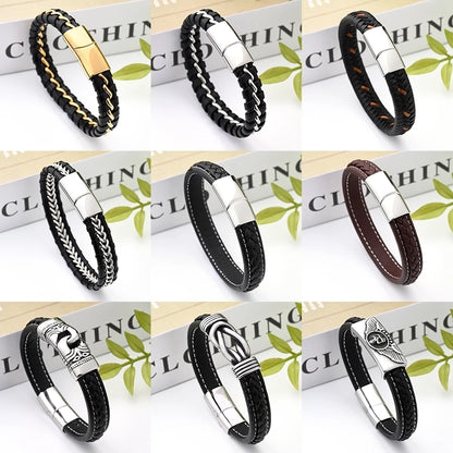 Casual Modern Style Minimalist Totem Solid Color Skull 304 Stainless Steel Genuine Cowhide Handmade Polishing Gold Plated Halloween Men's Wristband