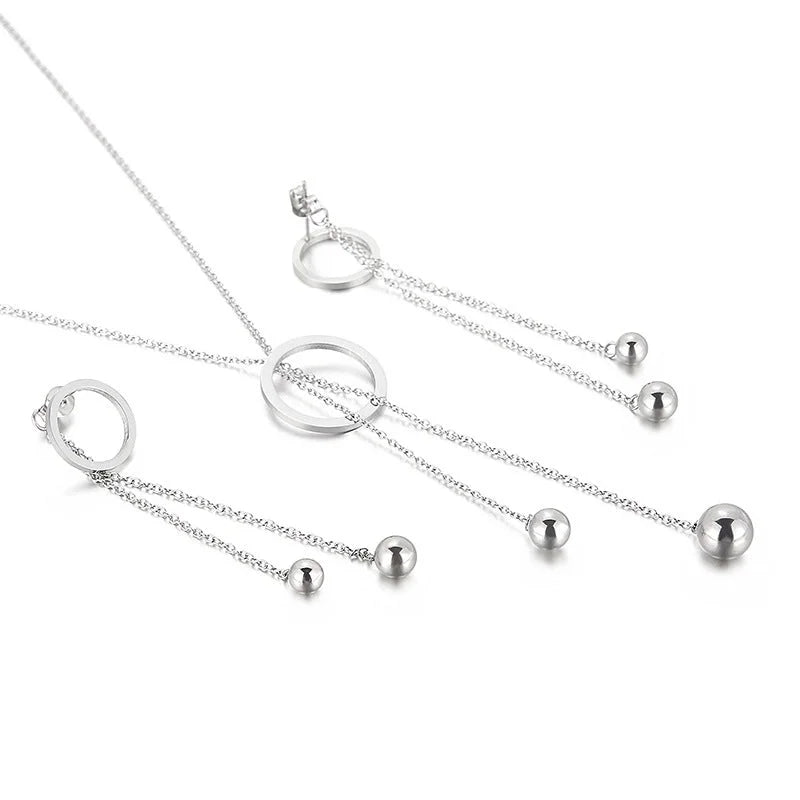 Fashion Circle Titanium Steel Patchwork Earrings Necklace