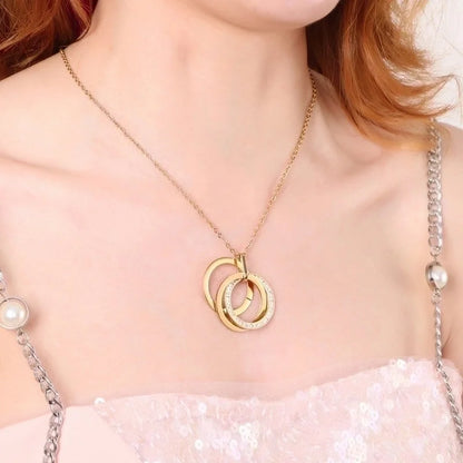 New Style Stainless Steel Jewelry Double Ring Interlocking Diamond Jewelry