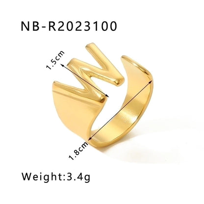 304 Stainless Steel 18K Gold Plated Modern Style Minimalist Asymmetrical Plating Letter Open Rings