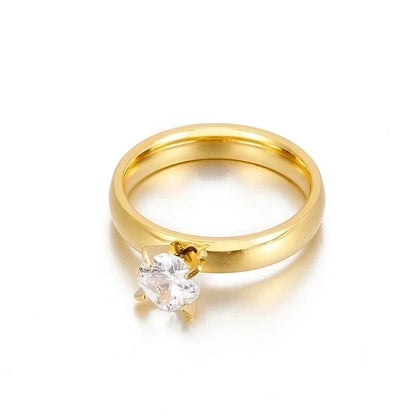 Minimalist Classic Style Solid Color Titanium Steel Rhinestones 18K Gold Plated Inlay Rings