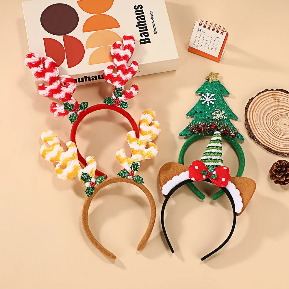 6 Pieces Christmas Reindeer Antler Headband Tieable Christmas Tree Headband Festive Atmosphere Decoration Cute Headband