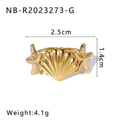 Beach Starfish Conch Shell 304 Stainless Steel 18K Gold Plated Plating Open Rings
