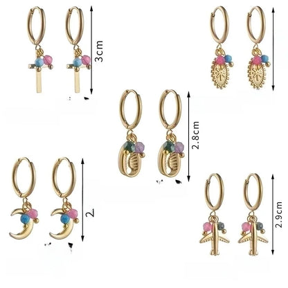 Lady Geometric Plating 304 Stainless Steel Natural Stone 18K Gold Plated Earrings