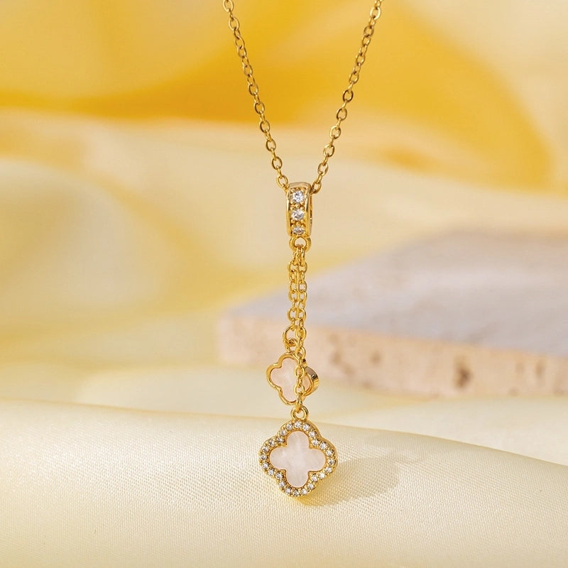 Titanium Steel Copper Plating Heart Shape Flower Bow Knot Pendant Necklace