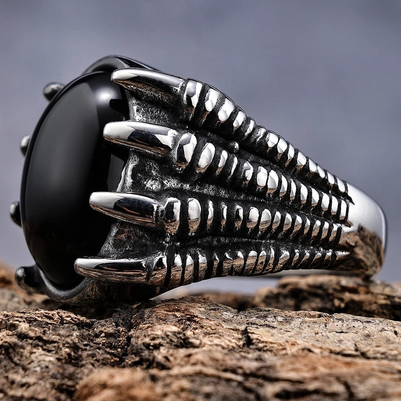 Retro Punk Oval 304 Stainless Steel Polishing Inlay Artificial Gemstones Halloween Men'S Rings