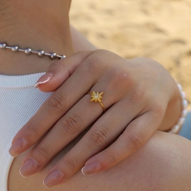 IG Style Casual Star 304 Stainless Steel Zircon Plating Inlay Open Rings