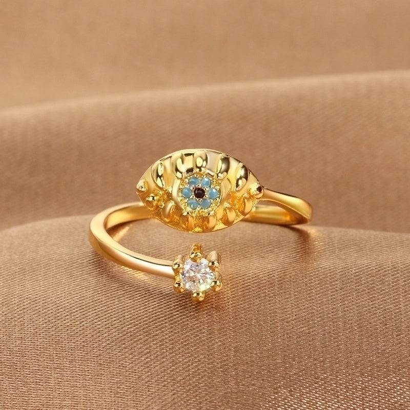1 Piece Lady Devil's Eye Copper Plating Artificial Gemstones Open Ring