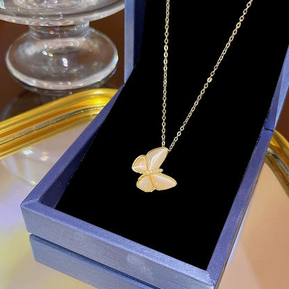 Elegant Classic Style Geometric Moon Bow Knot Titanium Steel Zircon Pendant Necklace