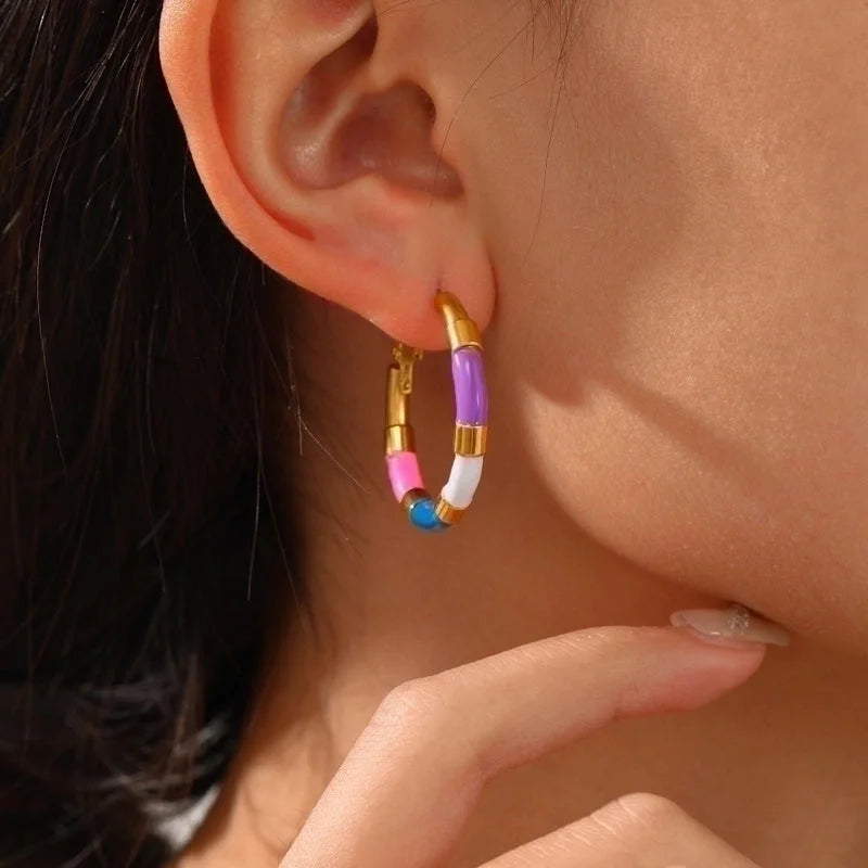 1 Pair IG Style Minimalist U Shape Enamel Plating 304 Stainless Steel 18K Gold Plated Earrings