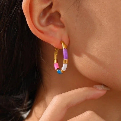 1 Pair IG Style Minimalist U Shape Enamel Plating 304 Stainless Steel 18K Gold Plated Earrings