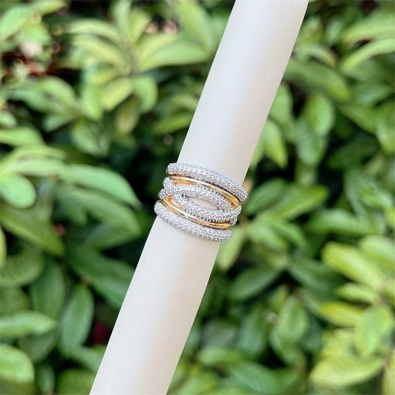 Copper 18K Gold Plated Inlay Geometric Zircon Open Rings