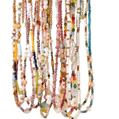 2 Pieces Hawaiian Bohemian Minimalist Geometric Freshwater Pearl Glass Titanium Steel Women\'S Necklace