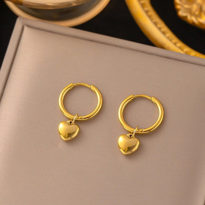 1 Pair Sweet Minimalist Heart Shape Bow Knot Shell Plating Titanium Steel Drop Earrings