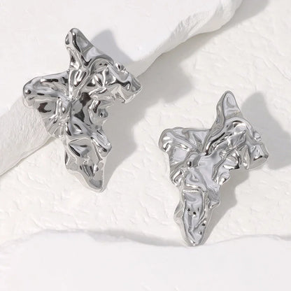 Irregular Pleated Stainless Steel Electroplating Stud Earrings