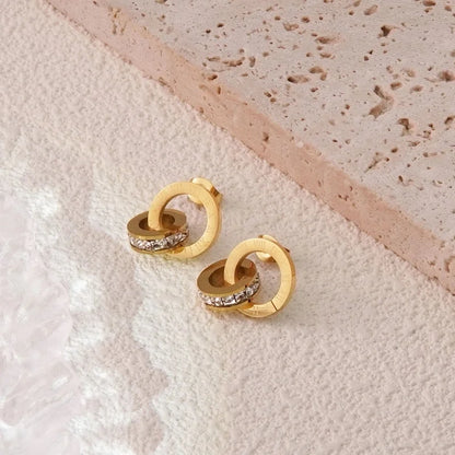 Minimalist Streetwear Solid Color 304 Stainless Steel Artificial Rhinestones 18K Gold Plated Plating Bracelets Necklace