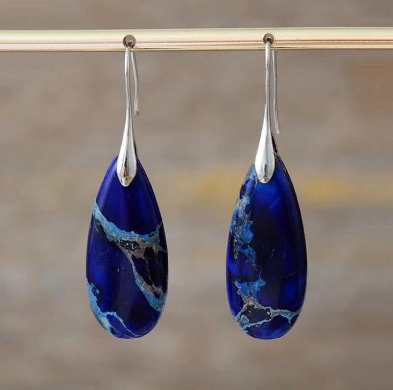 1 Pair Classic Style Water Droplets Patchwork Agate Drop Earrings