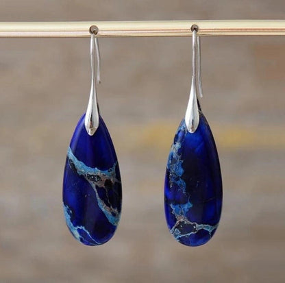 1 Pair Classic Style Water Droplets Patchwork Agate Drop Earrings