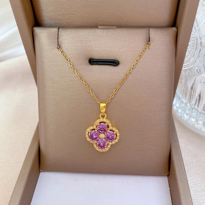 Fashion Geometric Titanium Steel Copper Plating Artificial Diamond Necklace