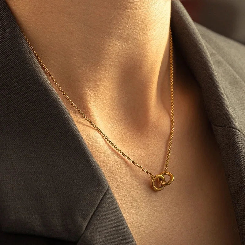 Retro Geometric Round Titanium Steel Agate Tiger Eye Plating Pendant Necklace