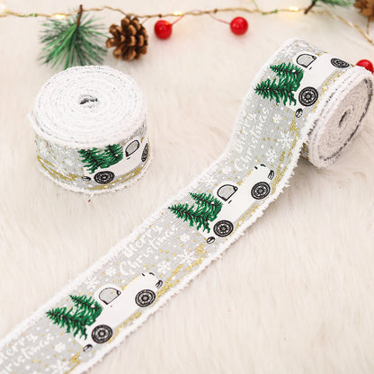 Christmas Decoration Printed Frayed Edge Ribbon Gift Box Packaging Ribbon Christmas Gift Packaging Ribbon