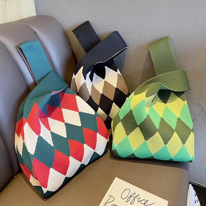 Vest Bag Vest Bag Cute Panda Large Knitted Shoulder Handbag Hand Bag Commuter Large Capacity Wrist Bag