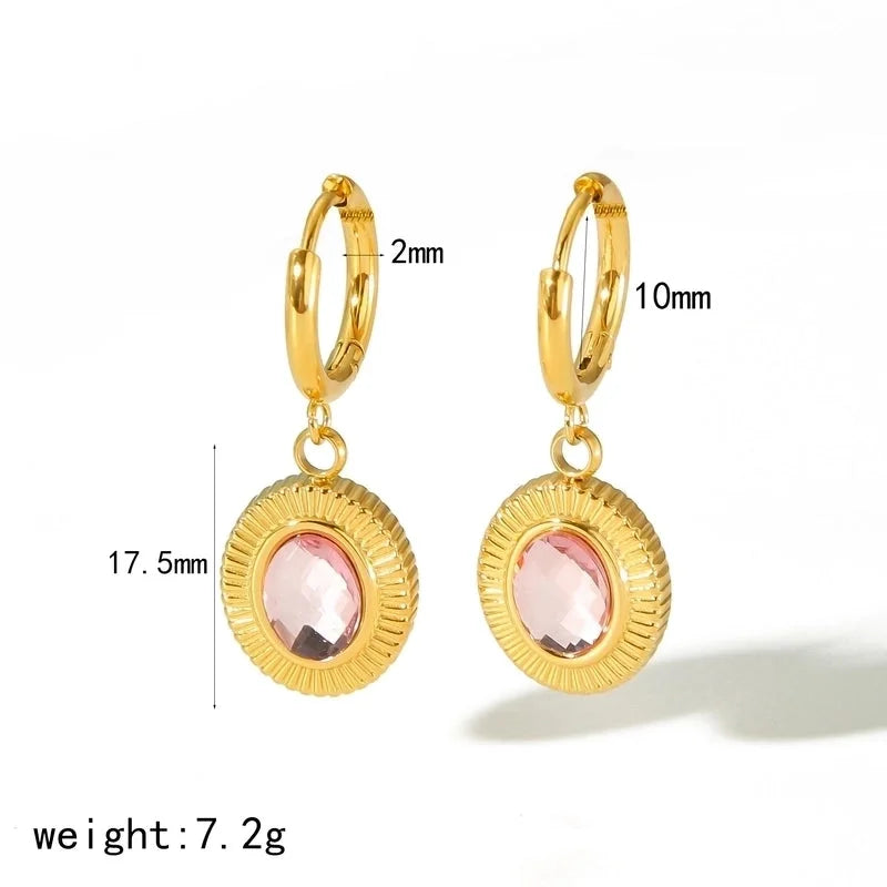 304 Stainless Steel 18K Gold Plated Minimalist Classic Style Polishing Plating Inlay Oval Zircon Rings Earrings