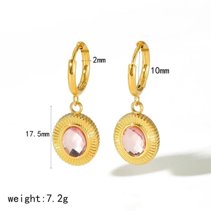 304 Stainless Steel 18K Gold Plated Minimalist Classic Style Polishing Plating Inlay Oval Zircon Rings Earrings