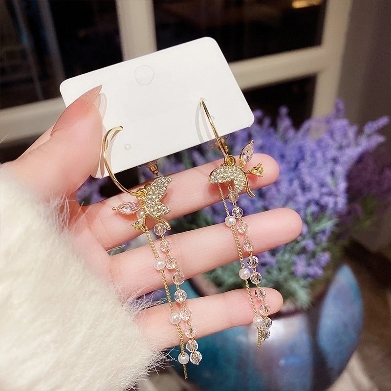 Fashion Heart Shape Copper Pearl Inlay Artificial Gemstones Drop Earrings 1 Pair