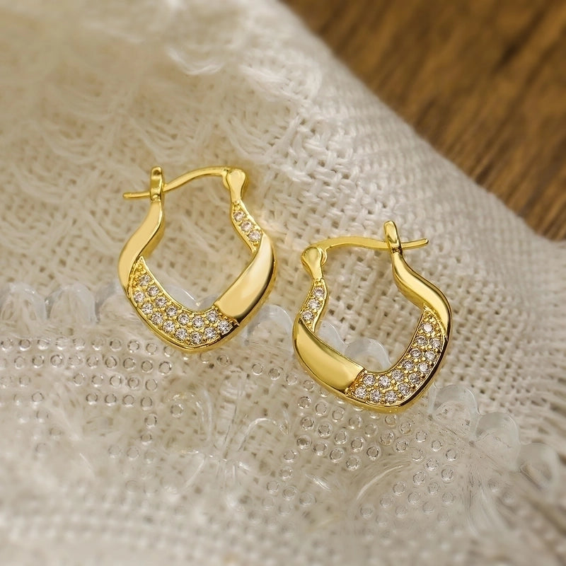 1 Pair Minimalist Geometric Heart Shape Plating Inlay Copper Zircon 18k Gold Plated Hoop Earrings