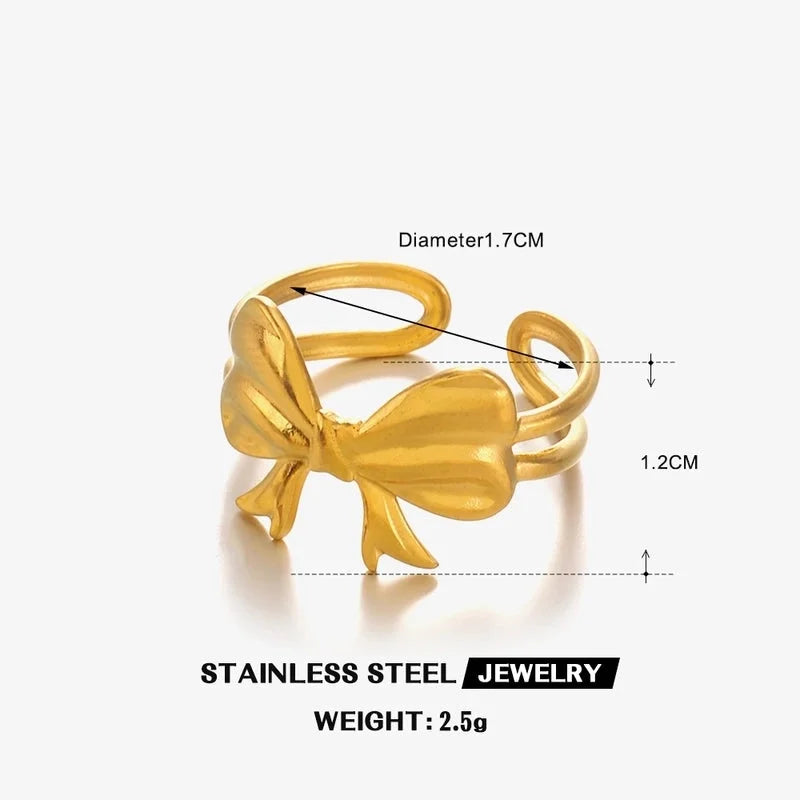 IG Style Minimalist Bow Knot 304 Stainless Steel 18K Gold Plated Plating Open Rings