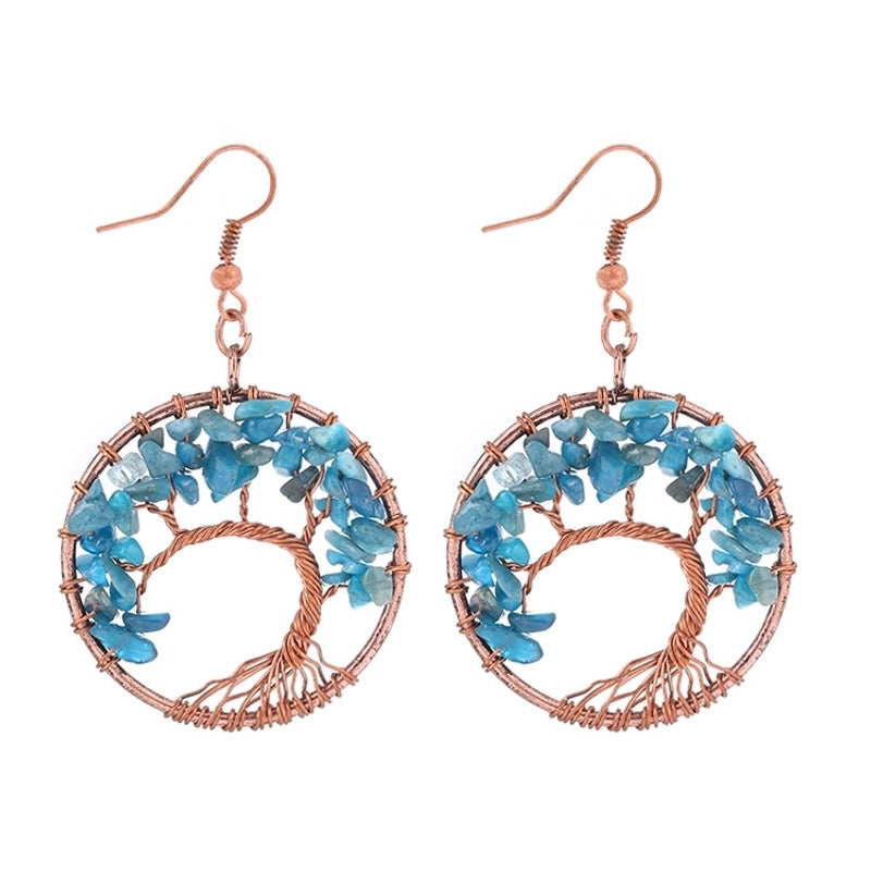 1 Pair Minimalist Leaf Natural Stone Copper Drop Earrings