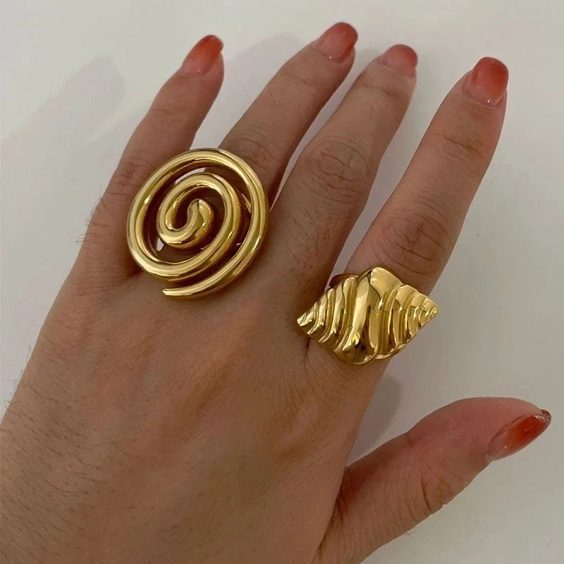 Casual Nordic Style Retro Geometric 316L Stainless Steel 18K Gold Plated Irregular Open Rings