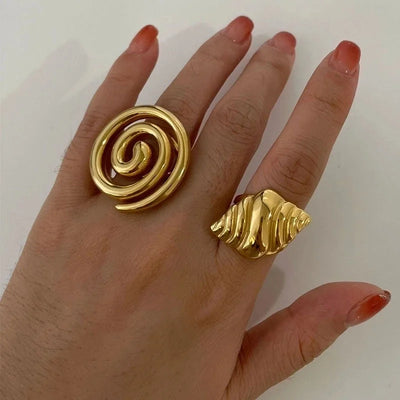 Casual Nordic Style Retro Geometric 316L Stainless Steel 18K Gold Plated Irregular Open Rings