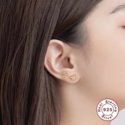 1 Piece Ear Cartilage Rings & Studs Fashion Flower 925 Sterling Silver Plating Inlay Zircon