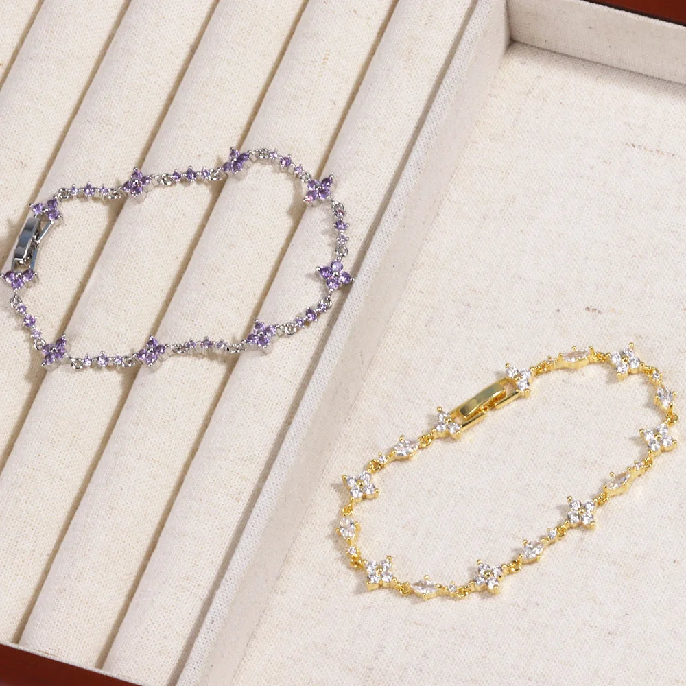 Refreshing Women Bowknot Flower Bowknot Copper Diamond Inlay Bracelets