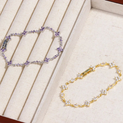 Refreshing Women Bowknot Flower Bowknot Copper Diamond Inlay Bracelets