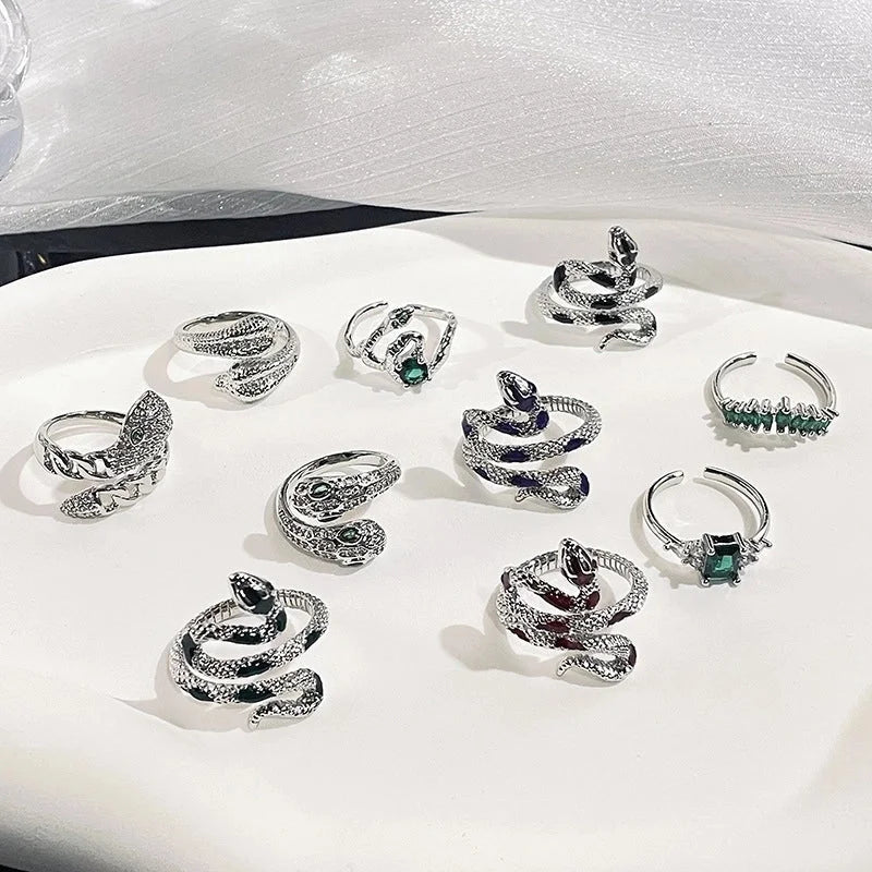 IG Style Snake Copper Plating Inlay Zircon Open Rings