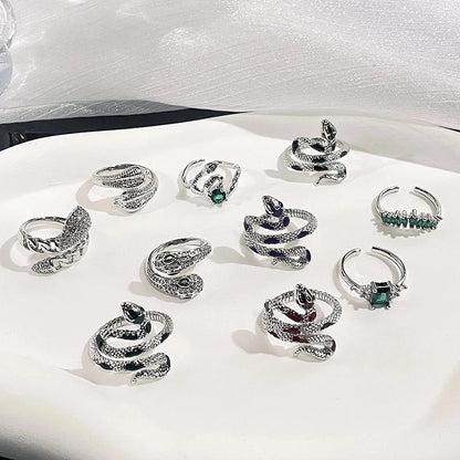 IG Style Snake Copper Plating Inlay Zircon Open Rings