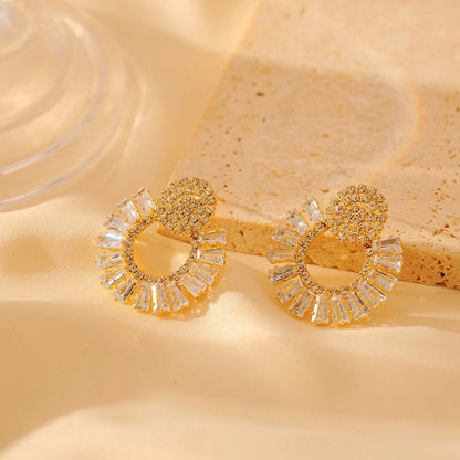 1 Pair Glam Shiny Solid Color Plating Inlay Copper Zircon 18K Gold Plated Ear Studs