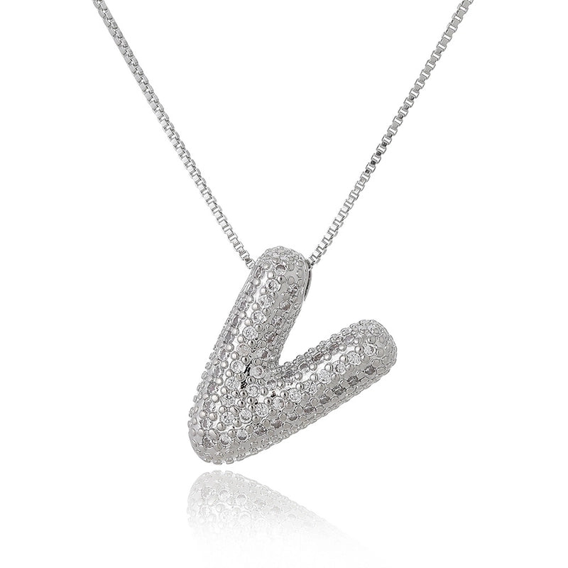 Copper Inlay Letter Zircon Pendant Necklace
