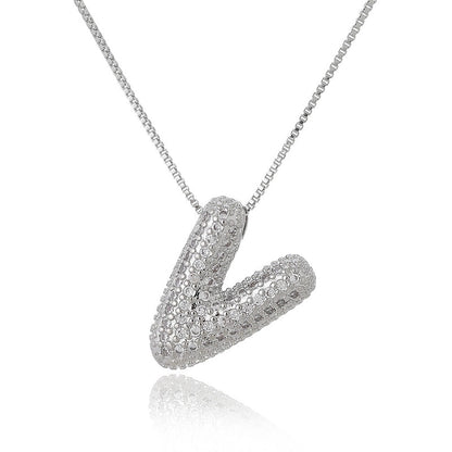 Copper Inlay Letter Zircon Pendant Necklace